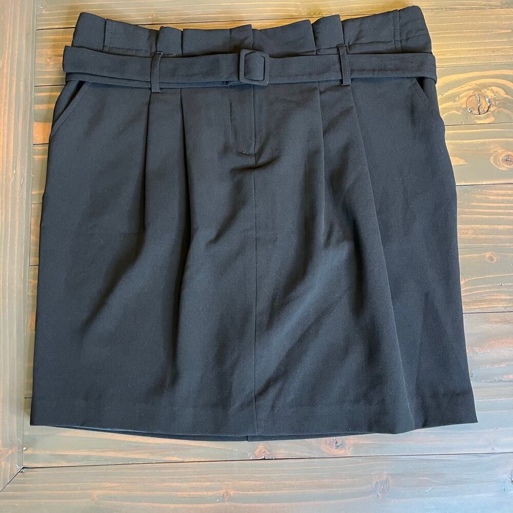 Apostrophe Black Pleated Mini Skirt Petite 12 Belted Dark Academia Office Siren